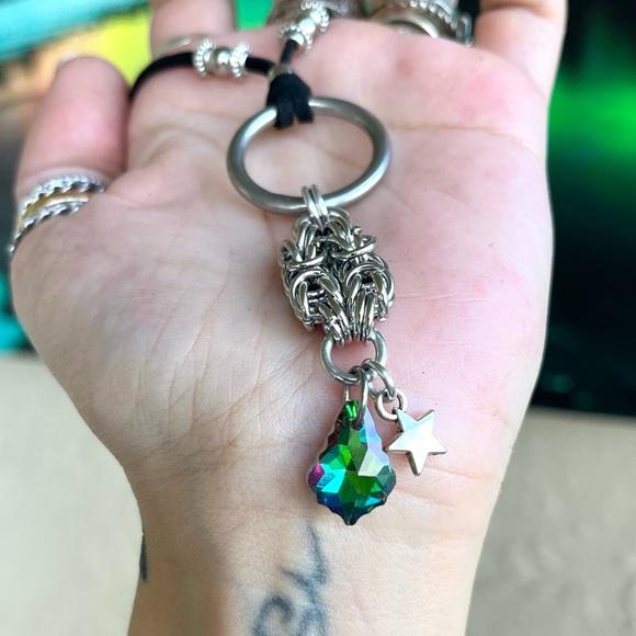 Handmade maille adjustable choker necklace rainbow austrian crystal star charm - Picture 3 of 9